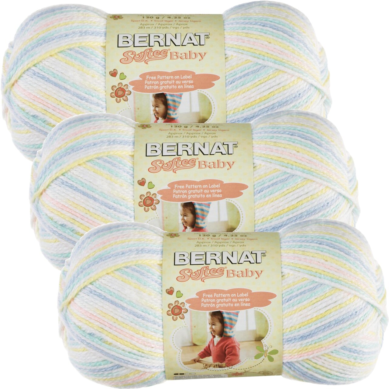 Bernat Softee Baby Baby Baby Yarn 3 Pack of 120g/4.25oz Acrylic 3 DK (Light) - 310 Yards Knitting/Crochet